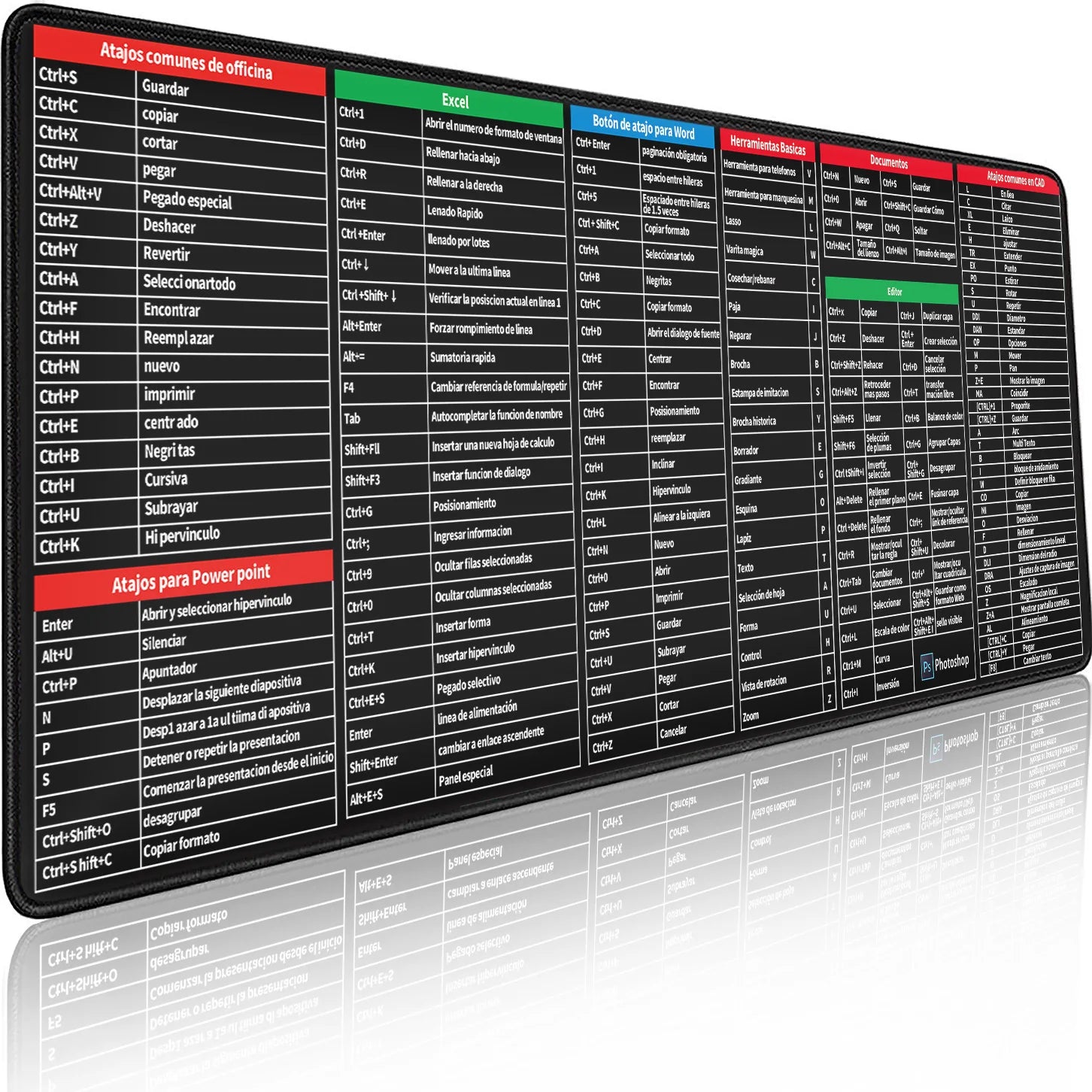 Mouse Pad XXL Atajos Office Excel Español Antideslizante